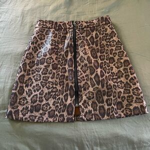 Leopard Print Zip-Front Mini Skirt - Brown
